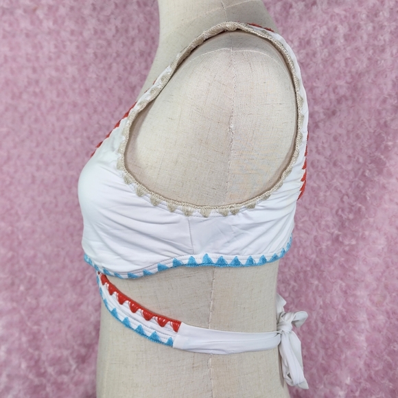 Lucky Brand Womens Swimsuit Bikini Top White M Crisscross Banded Embroidered Hem - Picture 5 of 6
